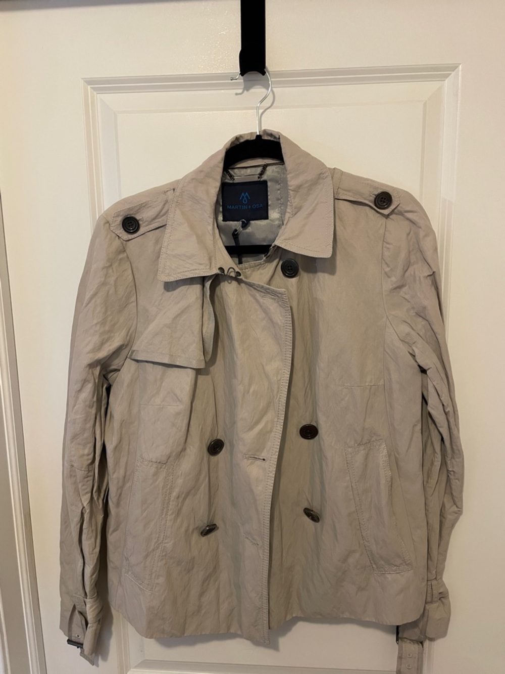 Martin + Osa Beige Short Double-Breasted Trench Jacket